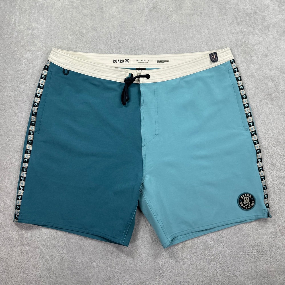 Roark Boardshorts Men 36 Blue The Chiller Series 17" Outseam Hemp Blend Skull